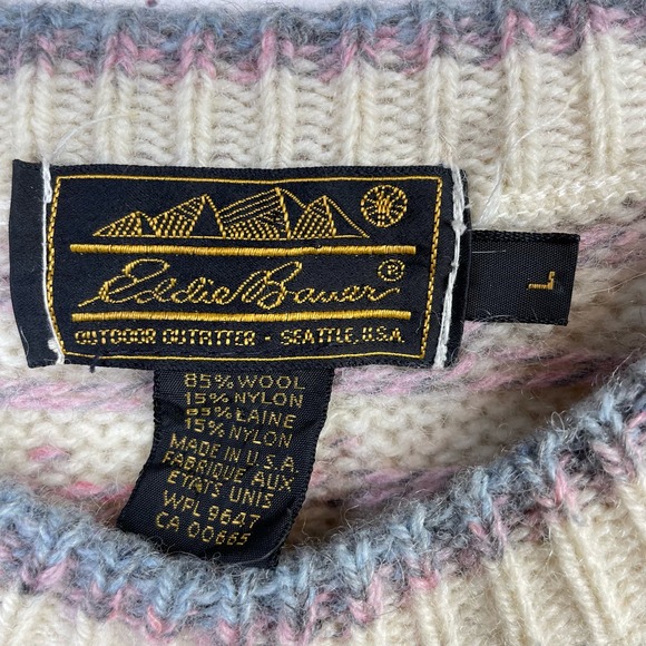 Eddie Bauer Cream Patterned Crew Neck Sweater - Picture 10 of 11